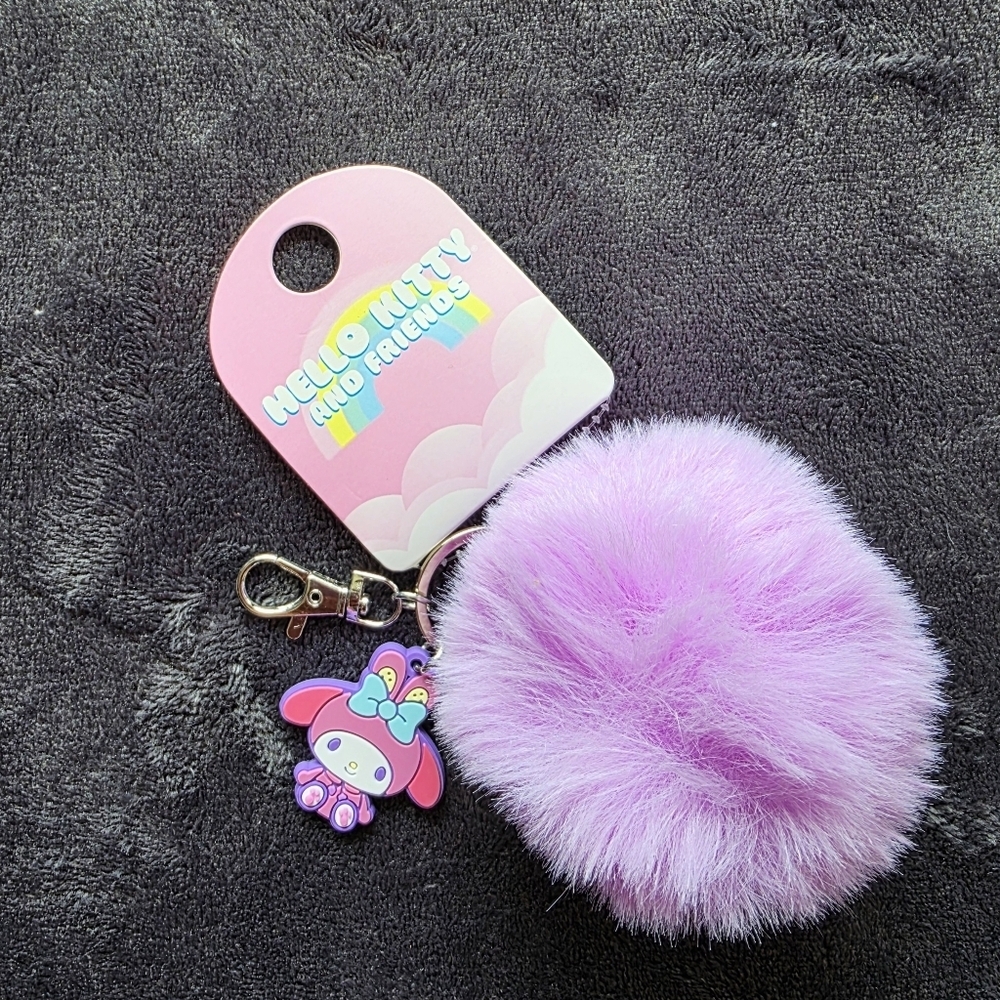 New Hello Kitty and Friends Sanrio My Melody Multi-Color/ Lilac Pom Pom Keychain